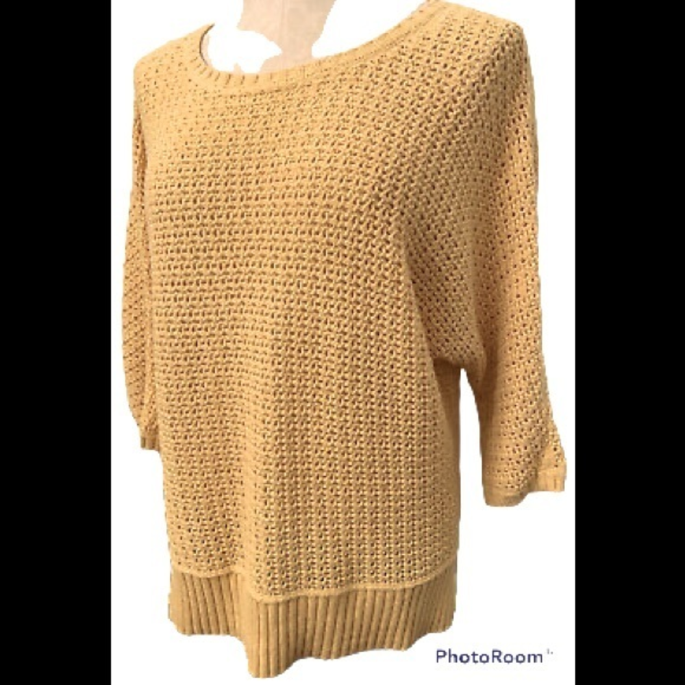 Petite Med Liz Claiborne Yellow Loose Knit Raglan Sleeve Sweater‎